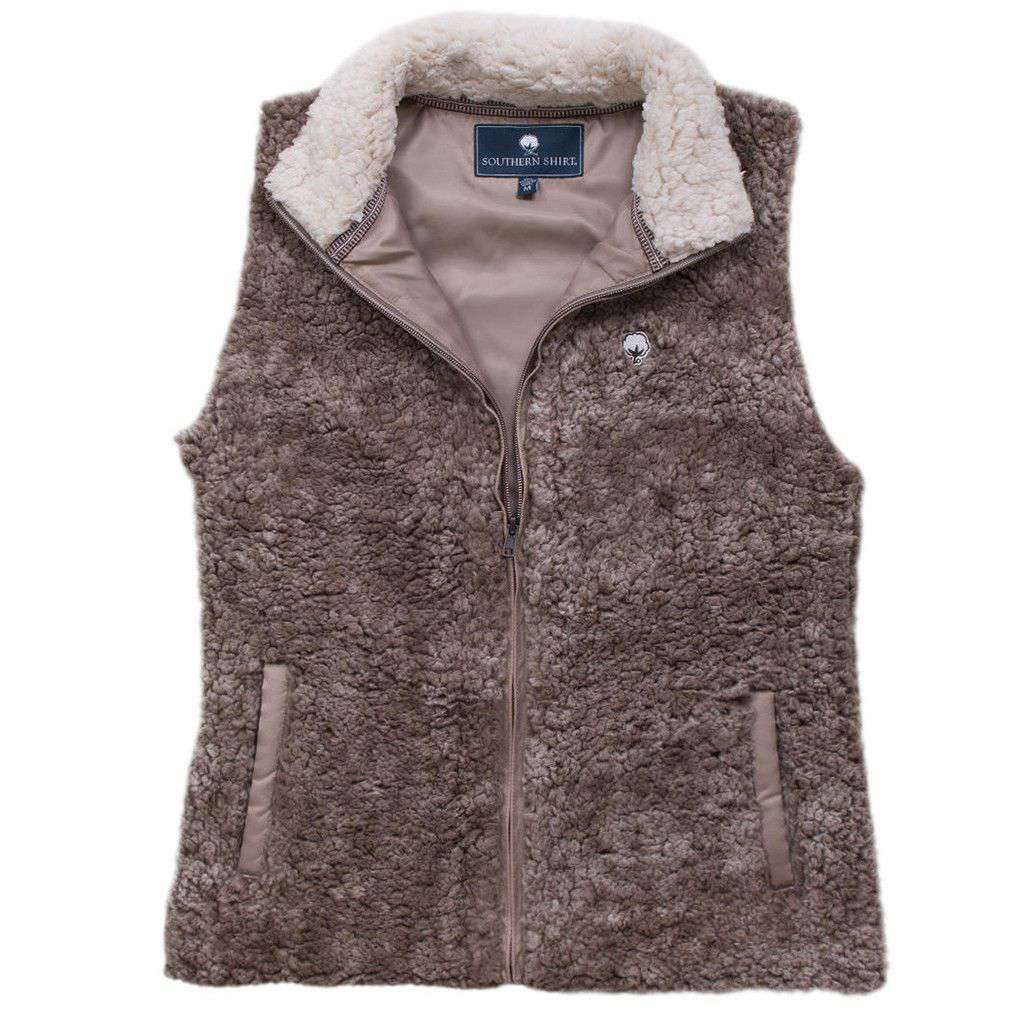 Heathered Zip Sherpa Vest in Walnut by The Southern Shirt Co. - Country Club Prep